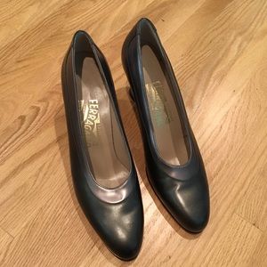 NEW Ferragamo two tone gun metal leather heels